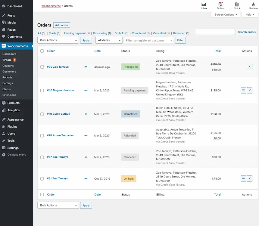 Gestion des commandes e-commerce via woocommerce